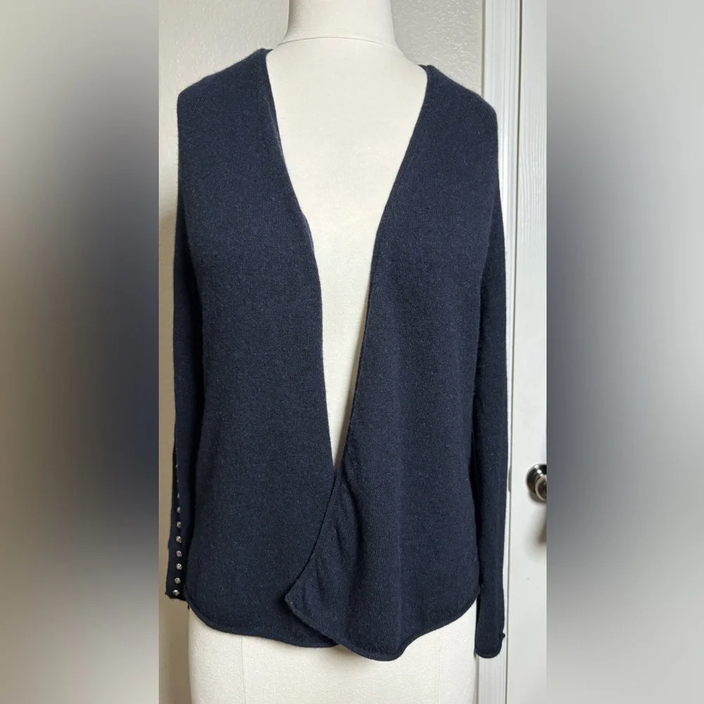 Zadig & Voltaire Lemy Navy Sweater Open Front Cardi w Stud Detail Down Sleeves - Picture 3 of 13